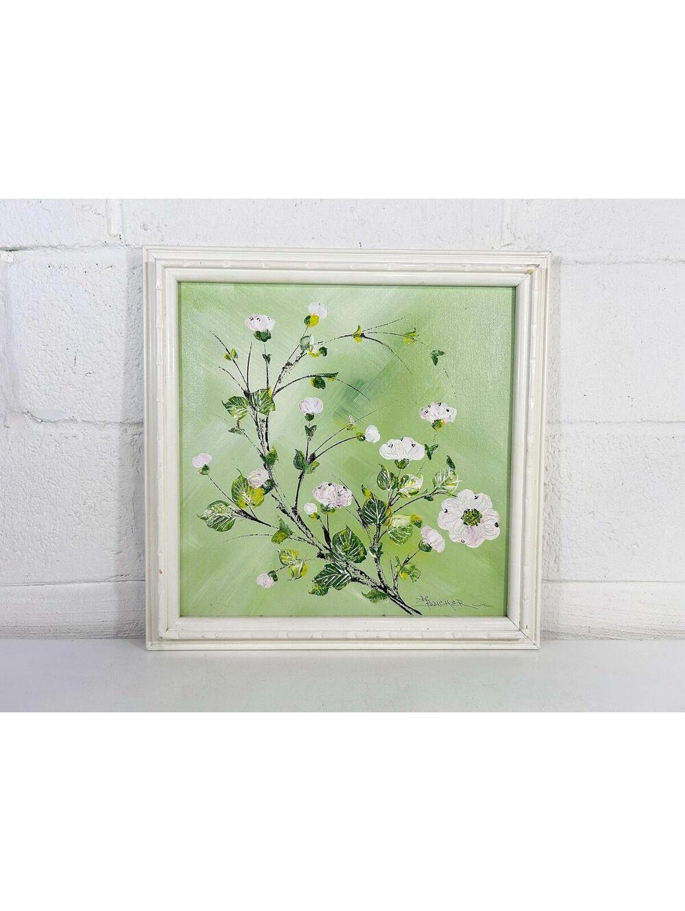 Vintage Floral Original Painting Art J. Allen Boucher Cherry Blossom 1970s